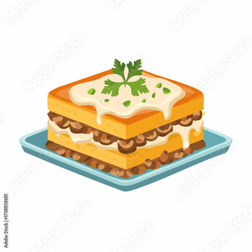Überbackene Kartoffelauflauf-Schichten mit Hackfleisch, Zwiebeln und cremiger Sauce.