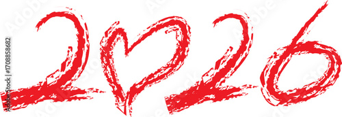 Romantic red brush stroke heart shape date 2026