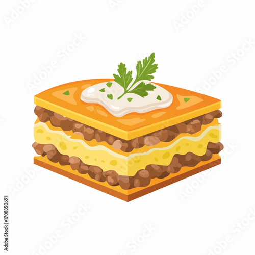 Überbackene Kartoffelauflauf-Schichten mit Hackfleisch, Zwiebeln und cremiger Sauce.