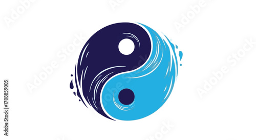 Harmonious balance of dark and light blue yin yang symbol with swirling water effect.