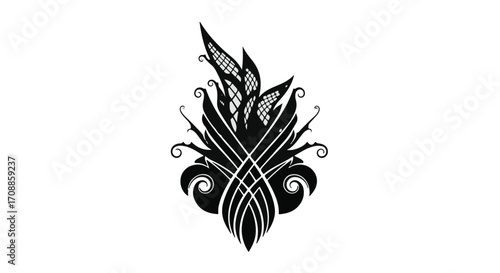 Elegant black ornate flourish design on white background, evoking creativity and artistry