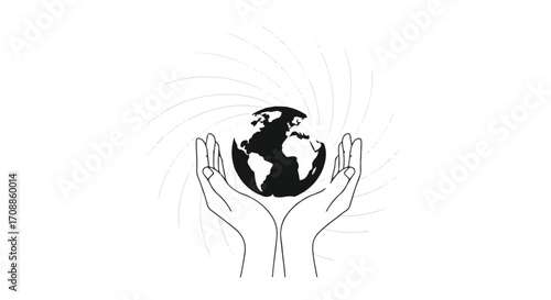 Gentle hands cradle the world, symbolizing care and global connection.