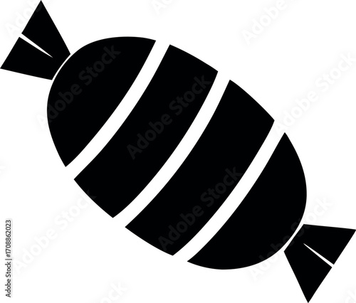 Black Wrapped Candy Silhouette with Diagonal Stripes Vector Illustration