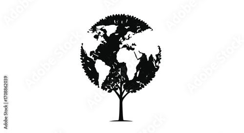 Tree with the Earth as its canopy, symbolizing global growth and environmental care.