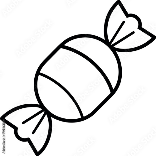Cylindrical Wrapped Candy Line Drawing Vector Illustration