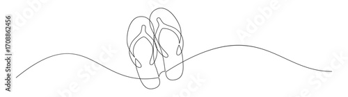 Flip Flops in the Sand Single Continuous Line Art