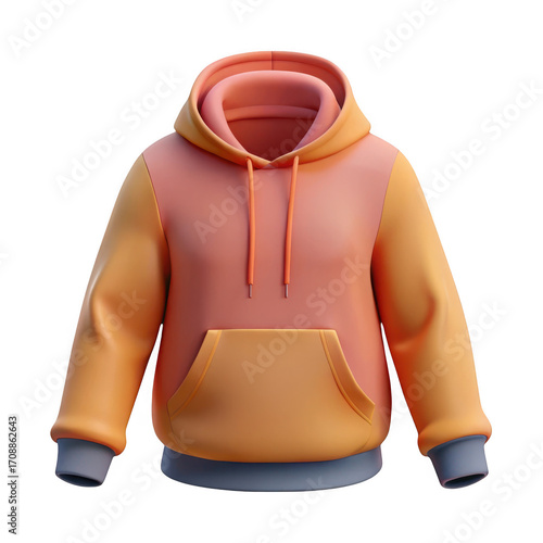 3d gradient hoodie with front pocket isolated on transparent background