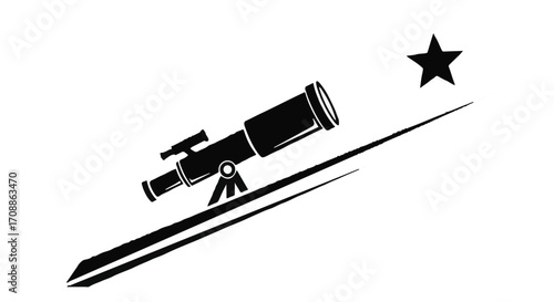 Telescope points to a distant star, symbolizing exploration and discovery