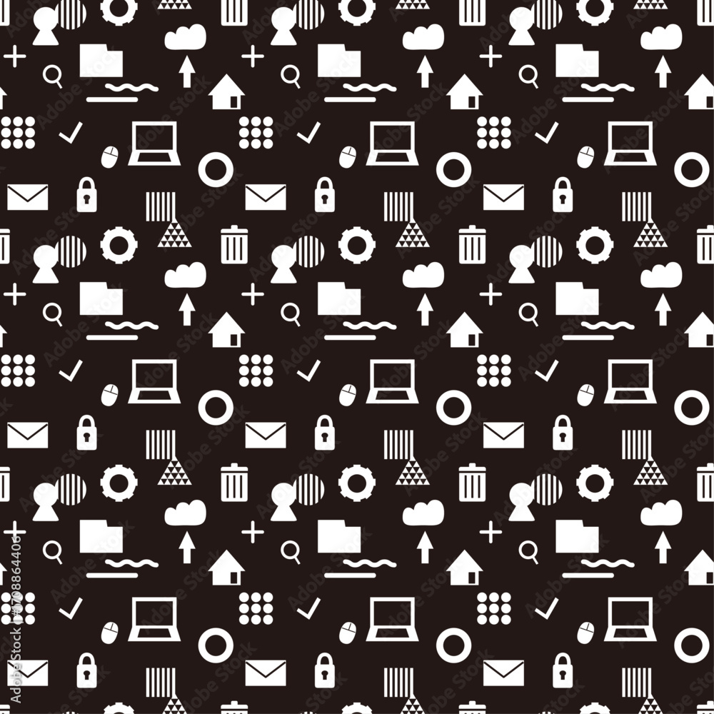 Obraz premium Seamless Office Icon Pattern Background (Black Base)