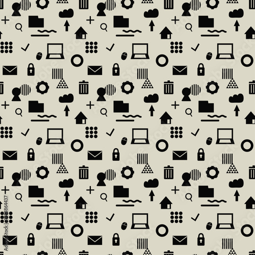 Seamless Office Icon Pattern Background (Beige Base)
