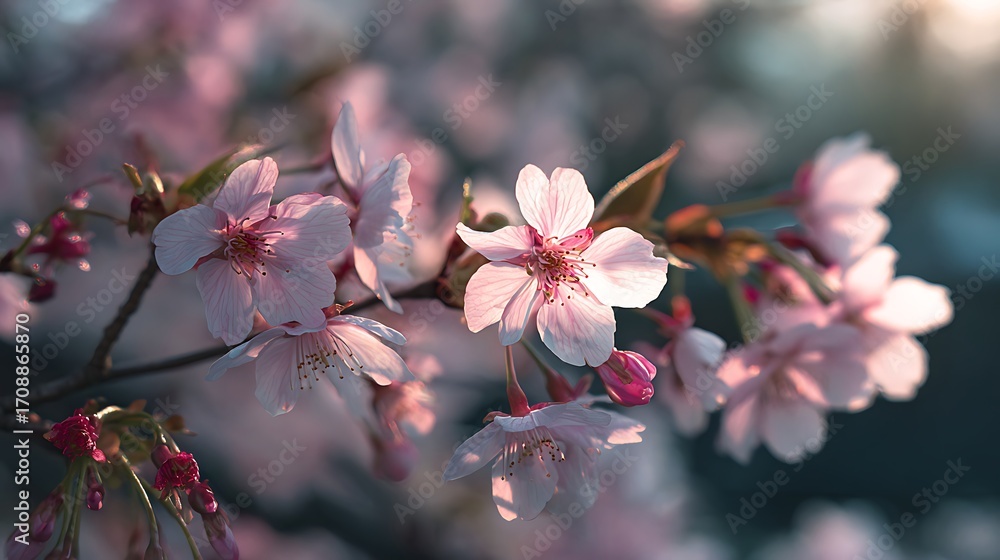 Obraz premium Beautiful spring cherry blossom tree flowers close up nature photography pink and white floral bloom petals branch