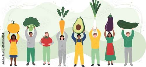Diverse People Holding Fresh Vegetables, Promoting Healthy Eating
