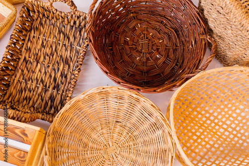 Various kinds of baskets closeup