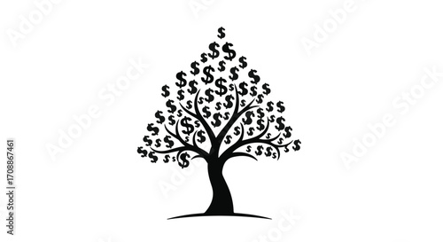 Silhouette of a tree with dollar signs as leaves, symbolizing financial growth and wealth.