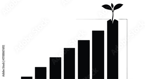 A growing plant sprouts from a rising bar graph, symbolizing financial growth and success.