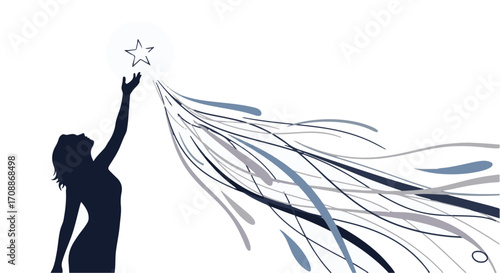 Silhouette of a woman reaching for a star, symbolizing aspiration and achievement
