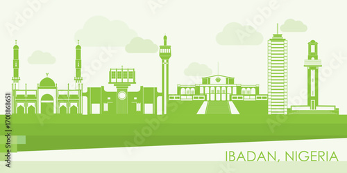 Green Skyline panorama of city of Ibadan, Nigeria- vector illustration