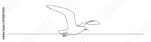 One line drawing of a flying seagull