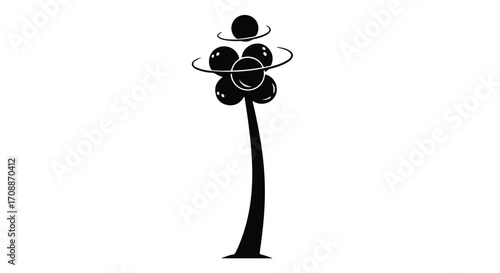 Abstract representation of atomic structure with orbiting electrons against a white background.