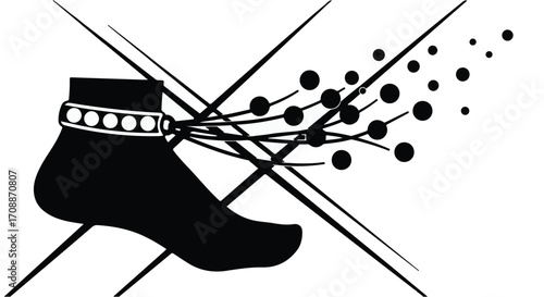 Symbol of restriction and liberation, with a foot breaking free from constraints.