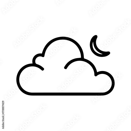 Serene night icon featuring a cloud and crescent moon, evokes peacefulness and tranquility, perfect for weather apps or bedtime stories, originally a scalable vector