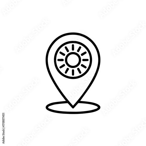 Find the sunshine and warmth at this location, a modern and simple icon for travel, tourism, and weather, originally a scalable vector graphic