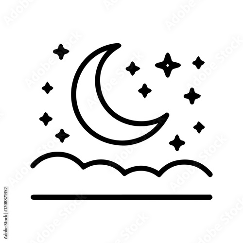Dreamy crescent moon and stars over soft clouds, a serene night sky evokes tranquility and wonder, perfect for bedtime stories and peaceful designs originally vector