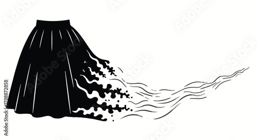 Black skirt dissolving into abstract flowing lines and shapes