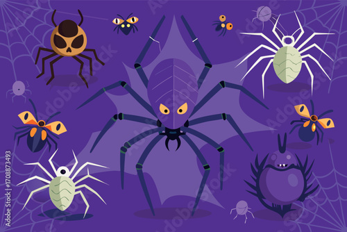 Spooky halloween vector illustration with spiders and bats scalable eps graphic