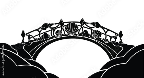 Whimsical bridge adorned with seashells, evoking an enchanted seaside journey.