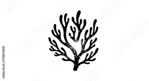 Stylized black silhouette of a branching coral on a white background, evoking underwater life and natural textures.