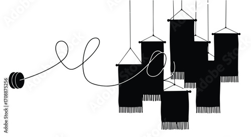 Modern black fabric pendant lights with fringe detail hanging from ceiling