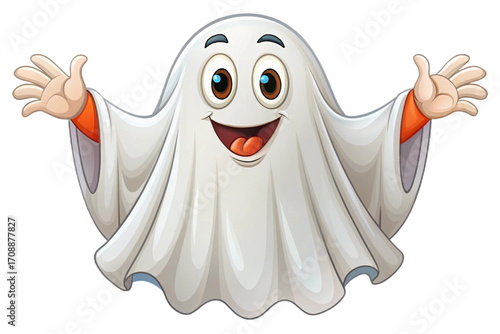 Obraz na płótnie Friendly cartoon ghost character with open arms and happy expression png transpa