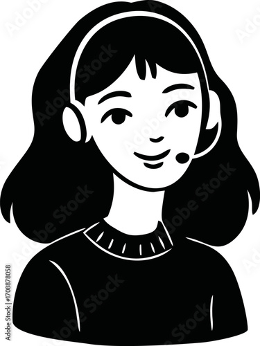 Customer service woman sketch hand drawn portrait with headset smiling — stock vector