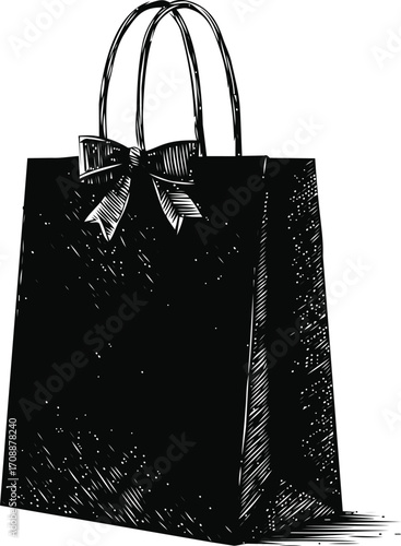 Gift bag sketch hand drawn with bow and handles — stock vector