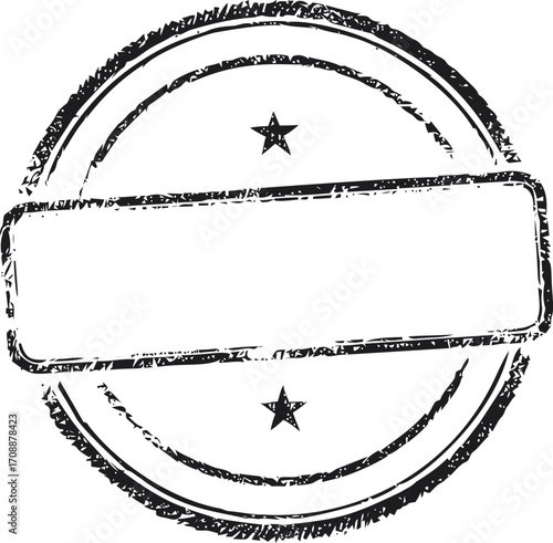 Blank round rubber stamp sketch hand drawn with stars and grunge texture — stock vector