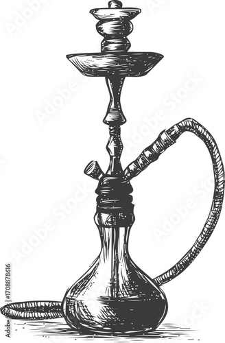 Hookah sketch hand drawn waterpipe with hose and bowl isolated — stock vector