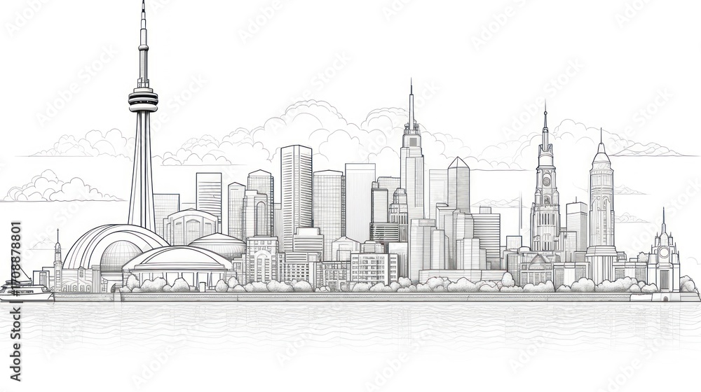 Fototapeta premium Cityscape line drawing