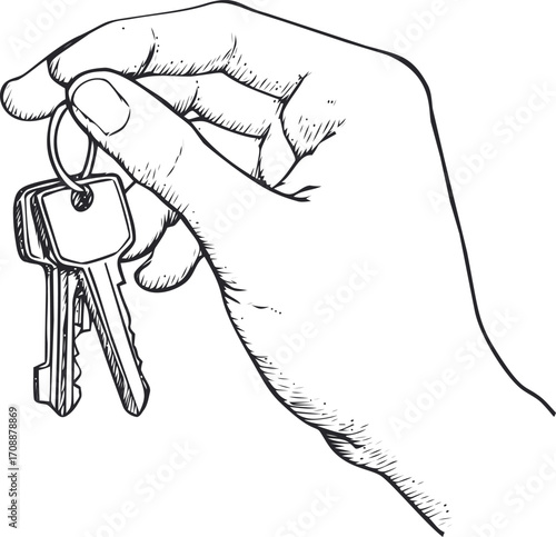 Hand holding keys sketch hand drawn style real estate concept — stock vector