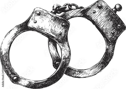 Handcuffs sketch hand drawn style detailed metal restraint device illustration — stock vector