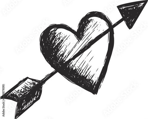 Heart with arrow sketch hand drawn romantic symbol of love and passion — stock vector