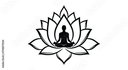 Silhouette of person meditating peacefully within a blooming lotus flower