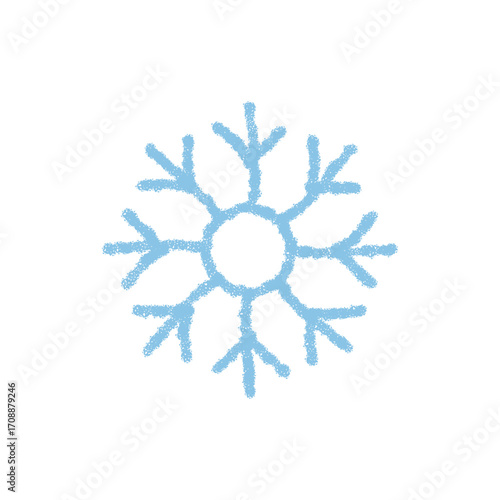 Crayon snow flake symbol in blue captures winter chill and cold. The ice crystal snowflake stands as an essential element for christmas and decoration, drawing a frosty seasonal mood.