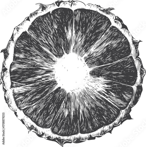 Pineapple slice sketch hand drawn detailed fruit cross section — stock vector
