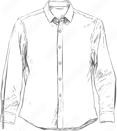 Dress shirt sketch, hand drawn style, classic long sleeve button up garment — stock vector