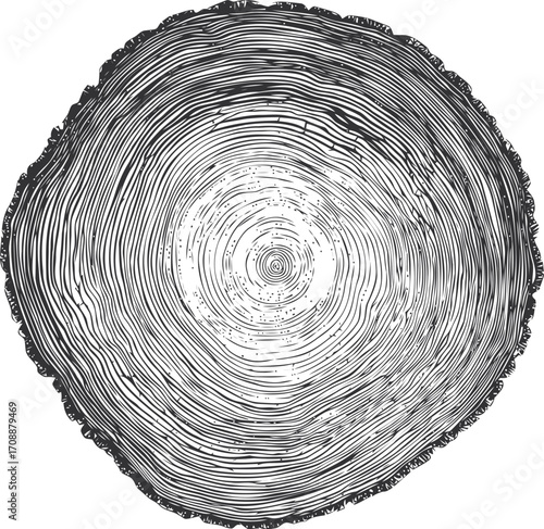 Tree rings sketch, hand drawn cross section showing annual growth rings — stock vector