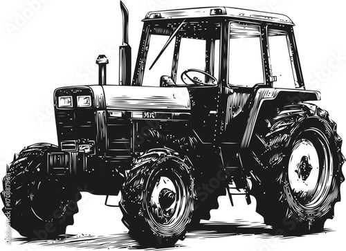 Tractor sketch hand drawn detailed farm vehicle with large wheels — stock vector