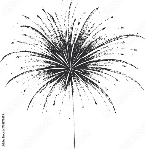 Firework burst sketch hand drawn black and white festive explosion on white background — stock vector