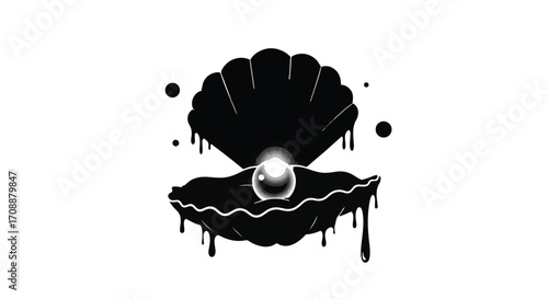 Mysterious dark oyster shell reveals a glowing pearl, symbolizing hidden treasures and luxury.