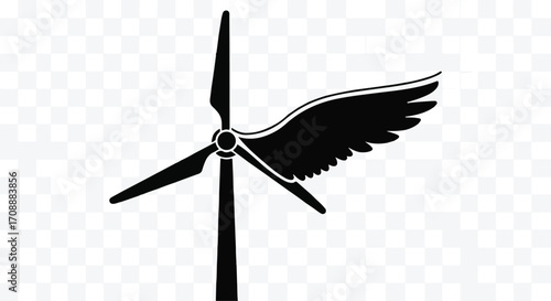 Wind turbine with a single wing symbolizing clean energy and freedom.